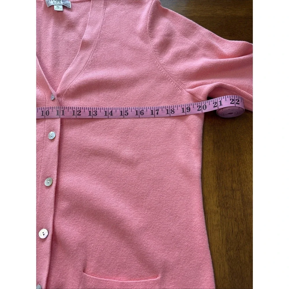 Studio works Button Down Long Pink Cardigan Petite Large 3/4 Sleeve Pearl Button
